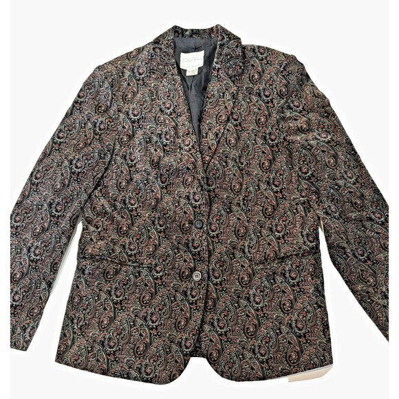 Vintage De Mura Velvet Blazer Floral Design Black Jacket Size L - Picture 1 of 6